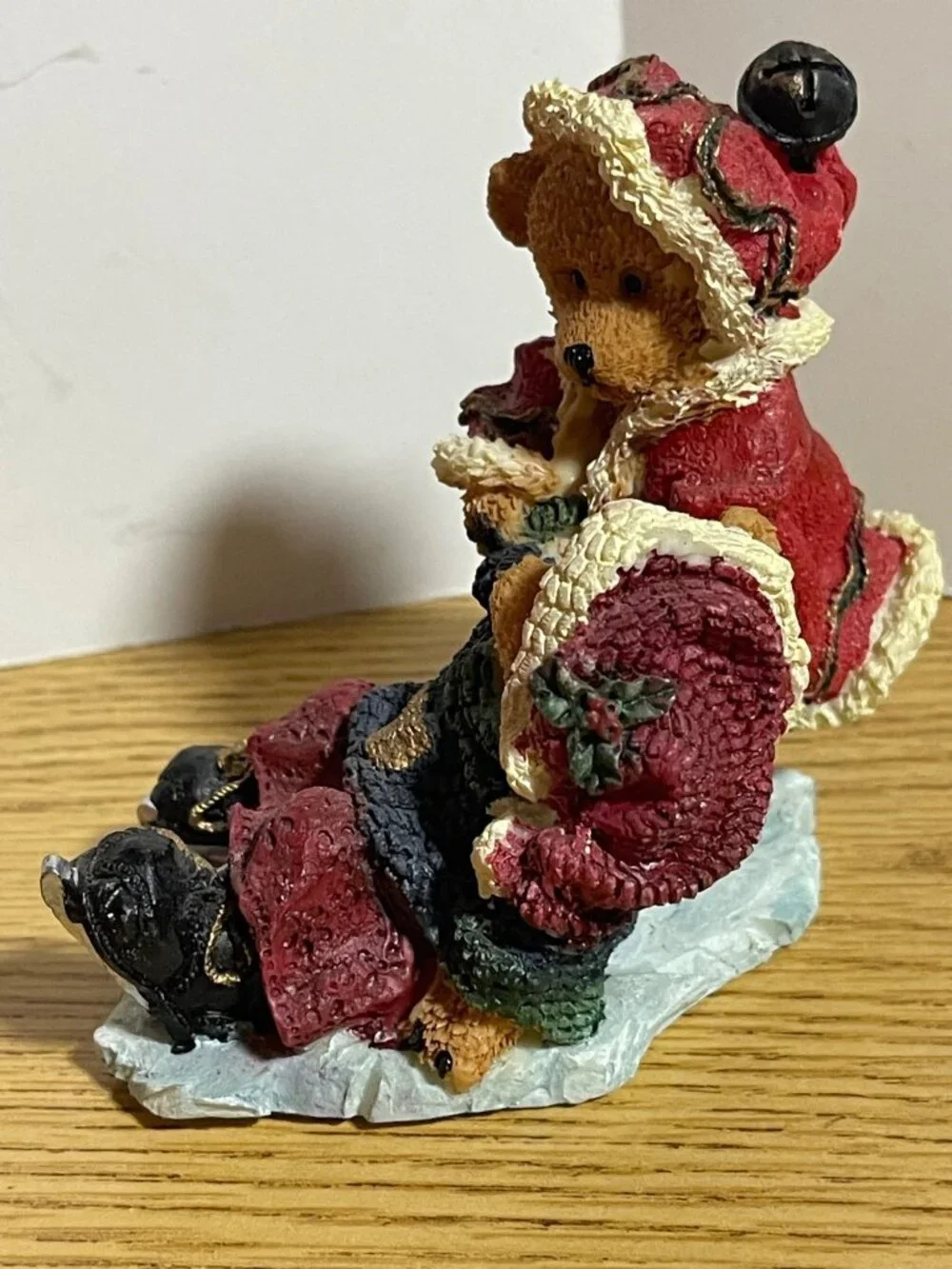 Christmas Bear Skaters Figurine Winter Scene Handpainted Resin Decor Festive